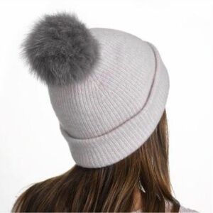 Moving Sale 🌟 White + Warren Cashmere Beanie with Fur Pom